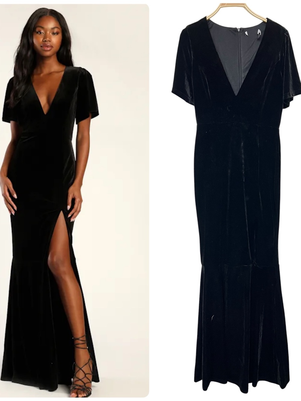 New Lulus Elegant Evenings‎ Black Velvet Flutter Sleeve Trumpet Maxi Dress